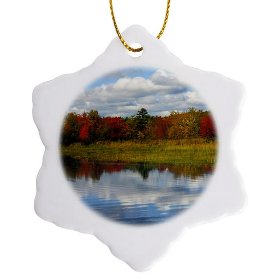 3drose, Autumn, Sebago Lake State Park, Raymond, Maine, Usa - Us20 Mhe0002 - Michel Hersen, 3 inch Snowflake Porcelain Ornament