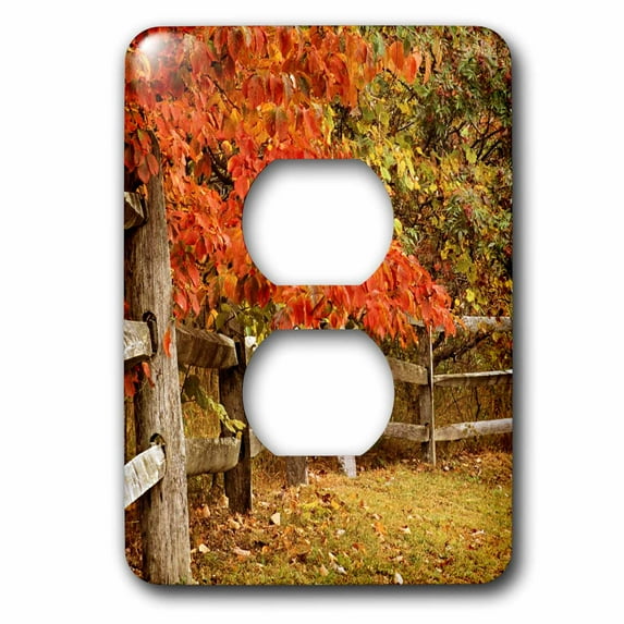 3dRose, Autumn Walk Along Wooden Fence, 2 plug outlet cover