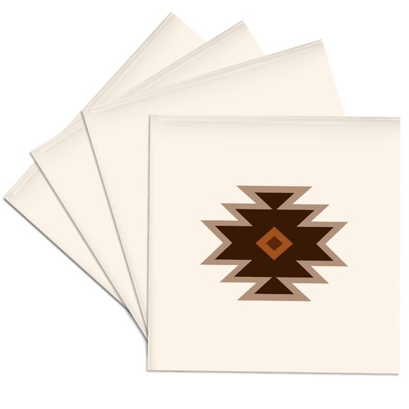 3drose, Aztec Style Motif Browns, Rust and Cream Colors, Set of 4 Ceramic Tile Coasters