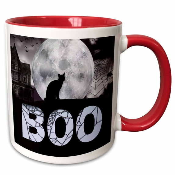 3drose, Boo with Haunted Background, 15oz Two-tone Red Mug