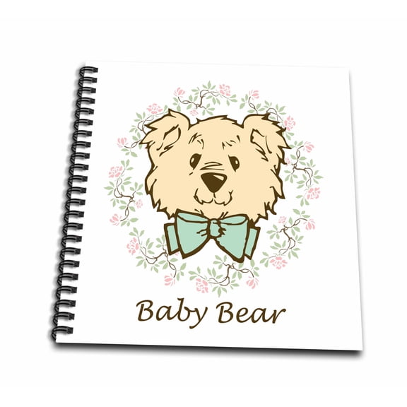 3dRose, Baby Bear- Cute Teddy Bear over Floral Circle Background, Memory Book 12 x 12 inch