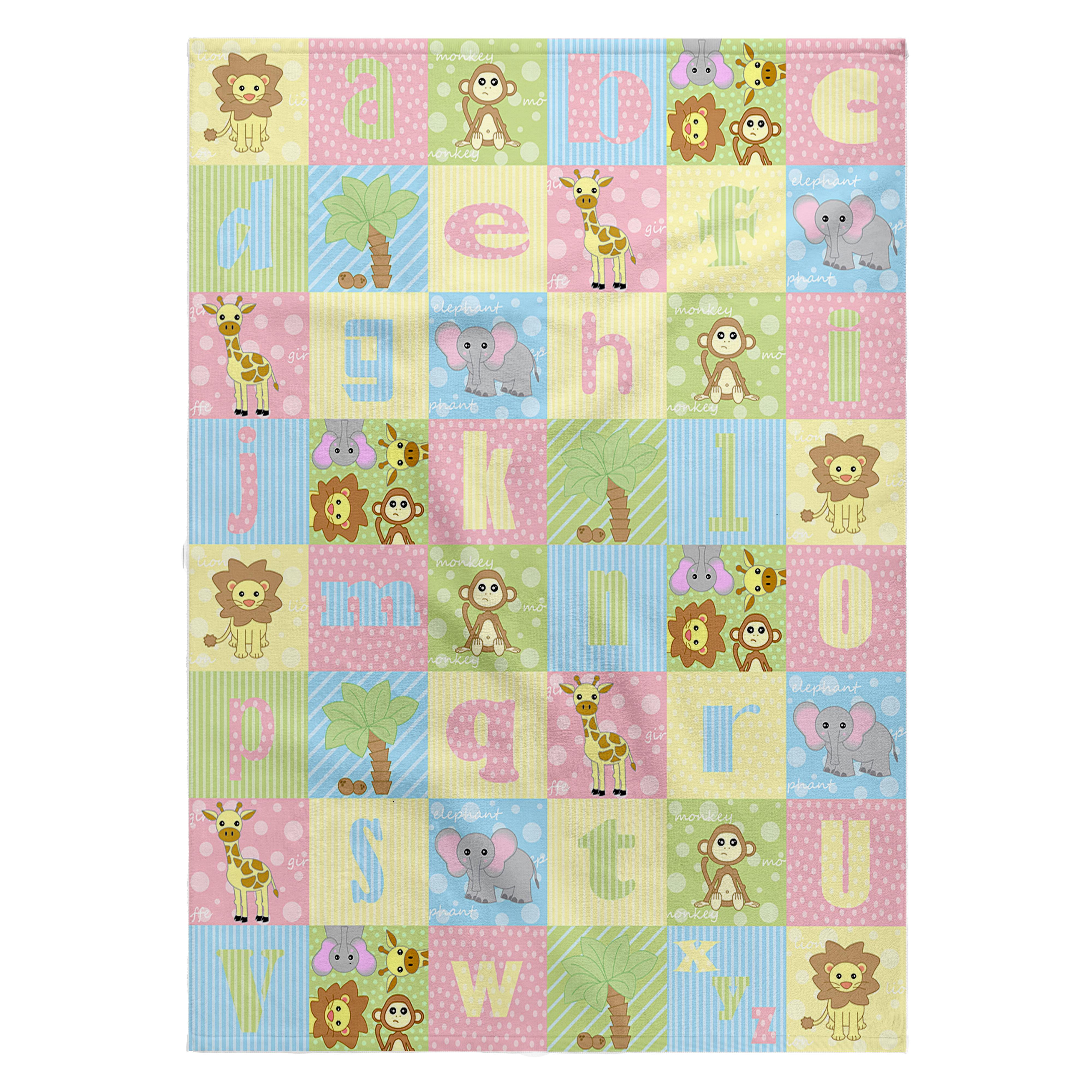 3dRose, Baby Jungle Animals Alphabet Print, 22x30 Bath Hand Pool Towel