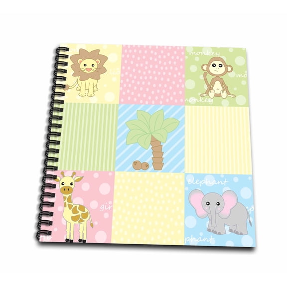 3dRose, Baby Jungle Animals Print Pastels, Drawing Book 8 x 8 inch