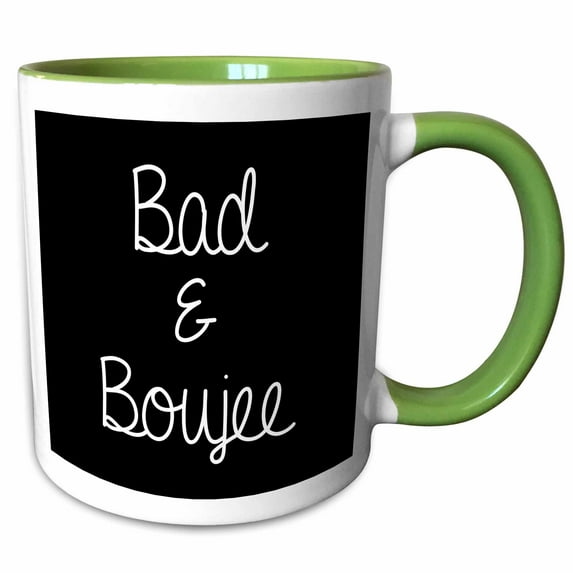 3drose, Bachelorette Party Bridesmaid T Shirt Tank Top Bad and Boujee, 15oz Two-tone Green Mug