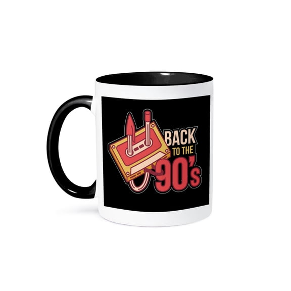 3dRose, Back to the 90s with Cassette Retro Vintage Music, 15oz Two-Tone Black Mug