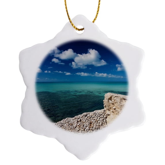 3drose, Bahamas, Eleuthera Island, Glass Window Bridge - Ca05 Wbi0428 - Walter Bibikow, 3 inch Snowflake Porcelain Ornament