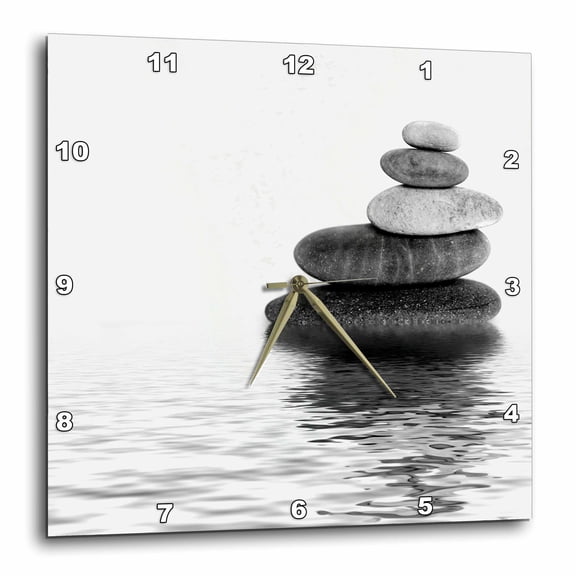 3drose, Balanced Stone Cairn Zen Style in Water, 10x10 Wall Clock