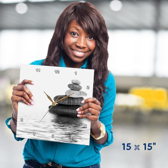 3dRose, Balanced Stone Cairn Zen Style In Water, 15x15 Wall Clock