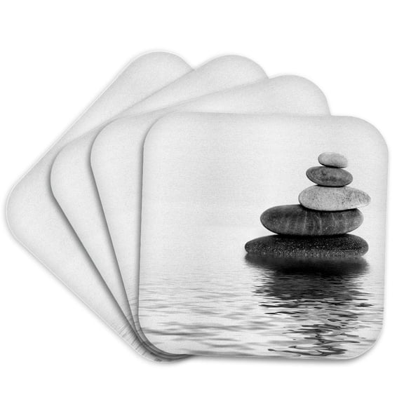 3drose, Balanced Stone Cairn Zen Style in Water, Set of 4 Coasters - Soft