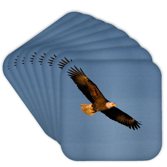 3drose, Bald Eagle in Flight over Mississippi River, Set of 8 Coasters - Soft