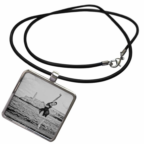 3dRose, Ballerina from the Cuba National Ballet dances on the Malecon, Necklace With Rectangle Pendant