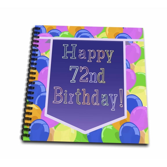 3dRose, Balloons with Purple Banner Happy 72nd Birthday, Memory Book 12 x 12 inch