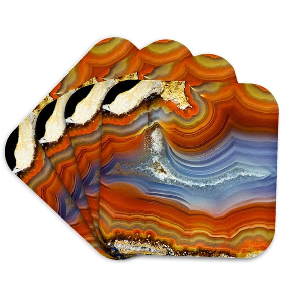 3drose, Banded Agate, Quartzsite, Orange and Blue, Set of 4 Coasters - Soft