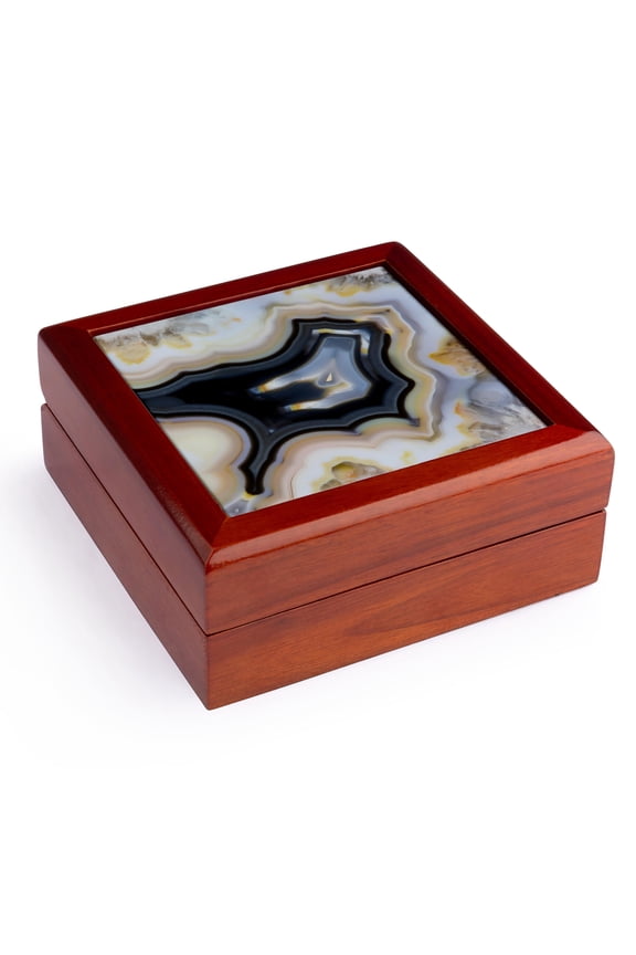 , Banded Agate, Quartzsite, white and gray, Jewelry Box 5.5x5.5 inch with 4 inch tile