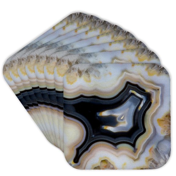 3drose, Banded Agate, Quartzsite, White and Gray, Set of 8 Coasters - Soft