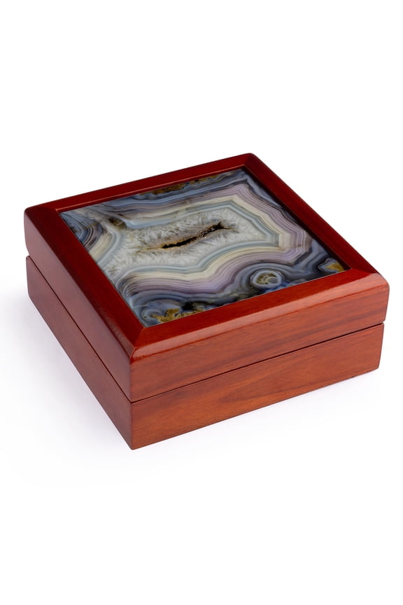 , Banded Agate, abstract pattern, Jewelry Box 5.5x5.5 inch with 4 inch tile