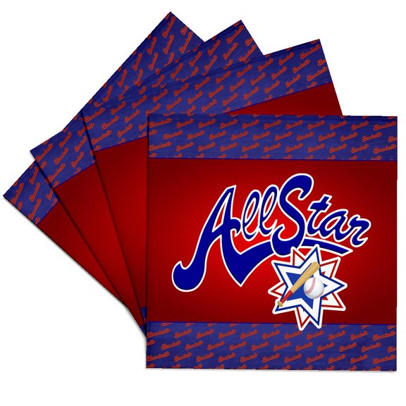 3dRose, Baseball All-Star theme in blue, red and white for boys and sports lovers, Set of 4 Ceramic Tile Coasters