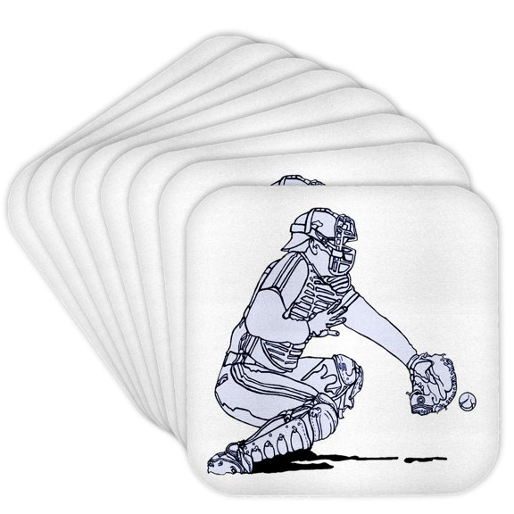 3dRose, Baseball Catcher In Blue, Set of 8 Coasters - Soft