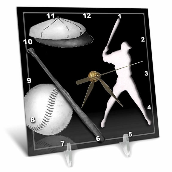 3dRose, Baseball Player, 6x6 Desk Clock