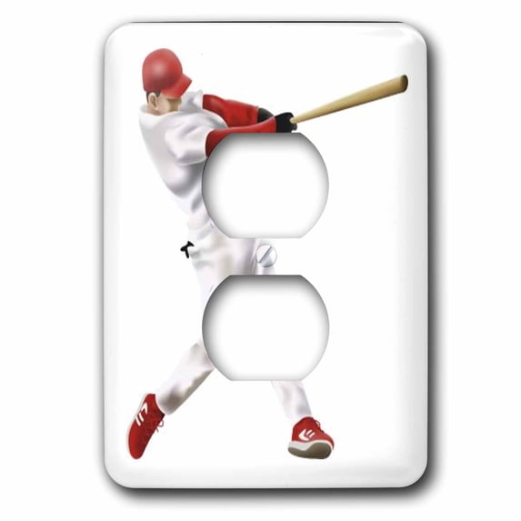3dRose, Baseball Player Swings Bat, 2 plug outlet cover