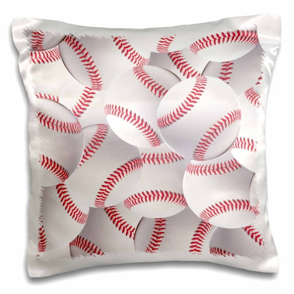 3drose, Baseball Pattern - White and Red Balls - Base Ball Sport - Sporty - Sporting Game - Team Boys Jock, 16x16 inch Pillow Case