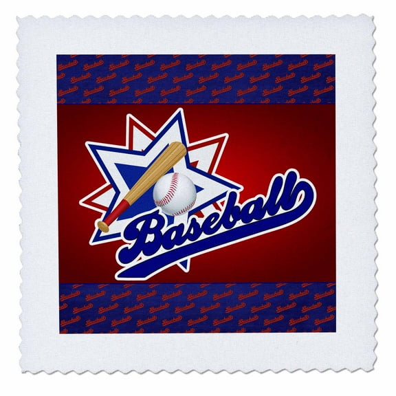 3dRose, Baseball theme in blue, red and white for boys and sports lovers, 10x10 inch quilt square