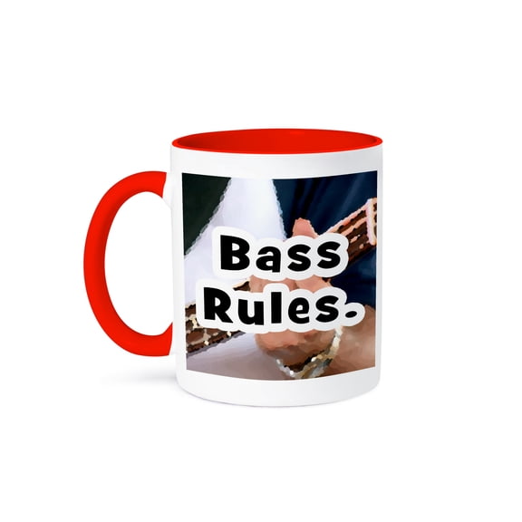 3dRose, Bass rules over bass left hand, 11oz Two-Tone Red Mug