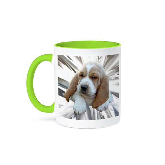 3dRose, Basset Hound Puppy, 11oz Two-Tone Green Mug