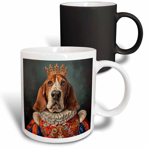 3drose, Basset Hound Royal Portrait Canine Majesty, 11oz Magic Transforming Mug