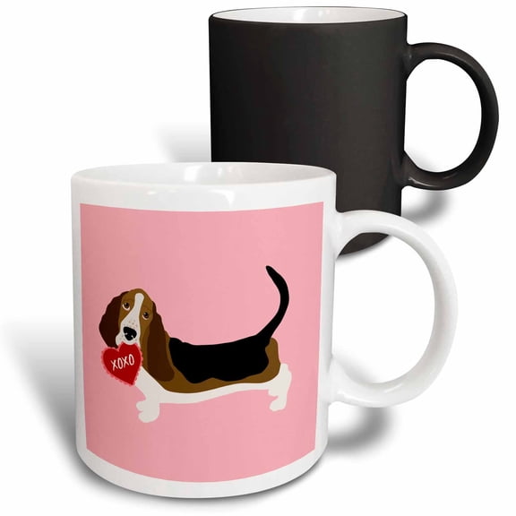 3drose, Basset Hound Xoxo Valentine Dog, 11oz Magic Transforming Mug