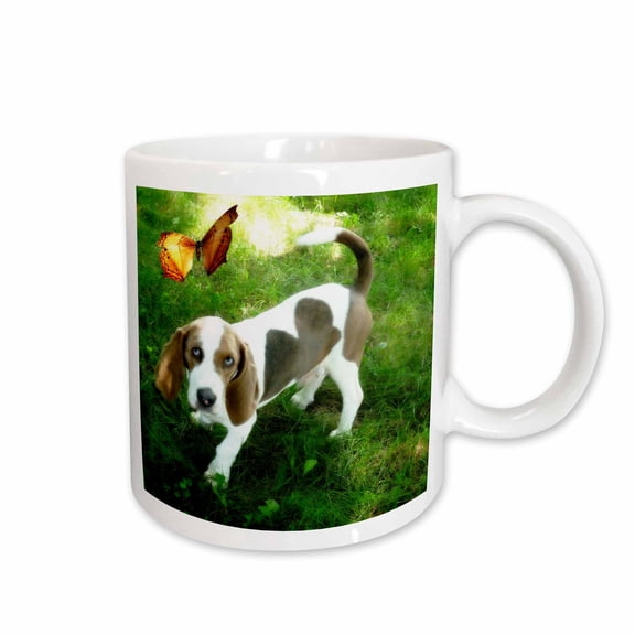 3drose, Bassette Hound Pup with Butterfly, 11oz Mug