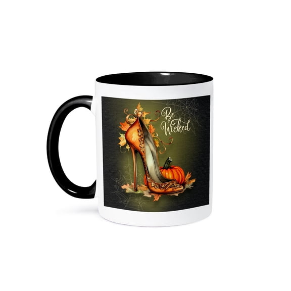 3dRose, Be Wicked this Halloween Great for Ladies Fancy High Heel for Fall, 11oz Two-Tone Black Mug