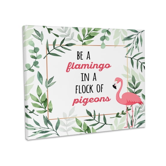 3dRose, Be a flamingo in a flock of pigeons with a foliage border and flamingo, Museum Grade Canvas Wrap 10x8