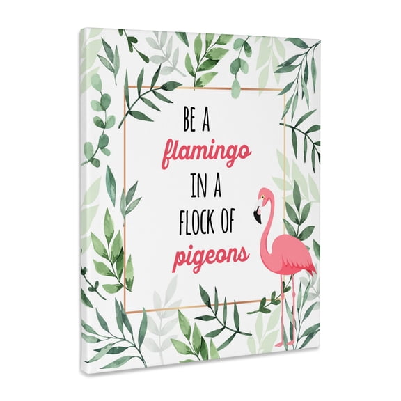 3dRose, Be a flamingo in a flock of pigeons with a foliage border and flamingo, Museum Grade Canvas Wrap 8x10