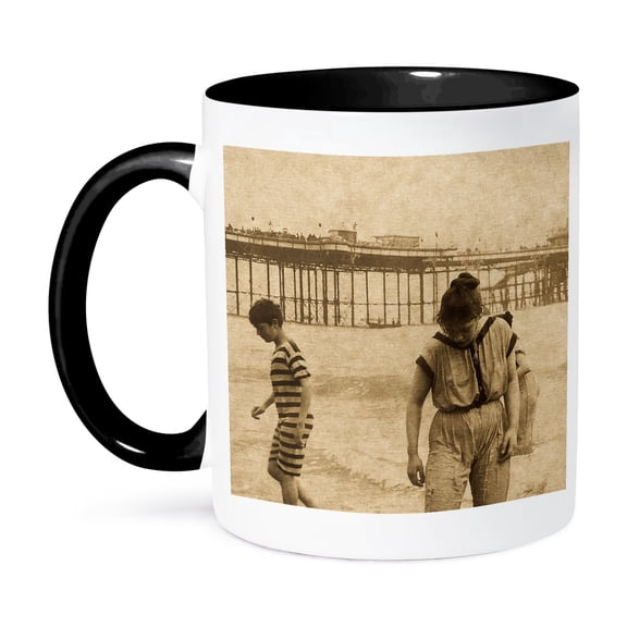 3dRose, Beach Holiday in August Brighton United Kingdom Vintage 1890, 11oz Two-Tone Black Mug