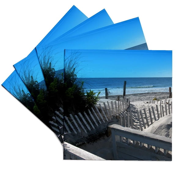 3drose, Beach Path Ocean Sand Dunes Waves Blue, Set of 4 Ceramic Tile Coasters