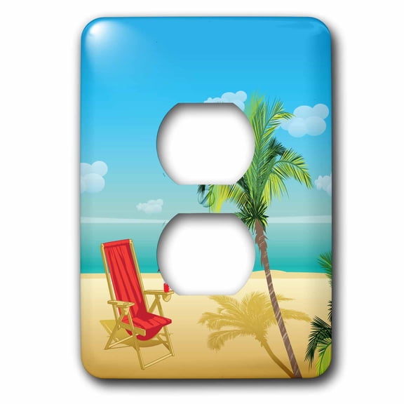 3dRose, Beach Scene With A Beach Chair and Palm Tree, 2 plug outlet cover