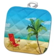 thumbnail image 1 of 3dRose, Beach Scene With A Beach Chair and Palm Tree, 8x8 Potholder, 1 of 1