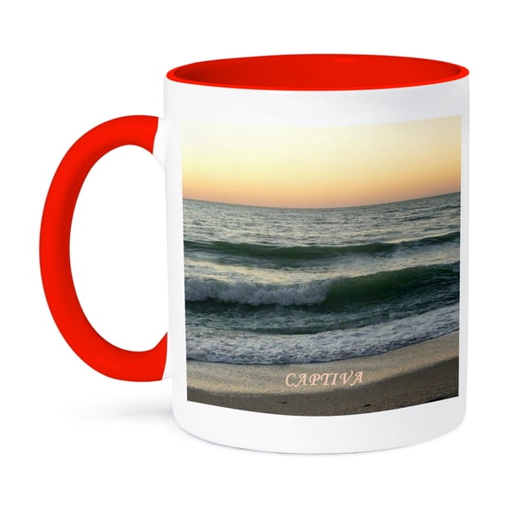 3dRose, Beach Sundown On Captiva Island Florida, 15oz Two-Tone Red Mug