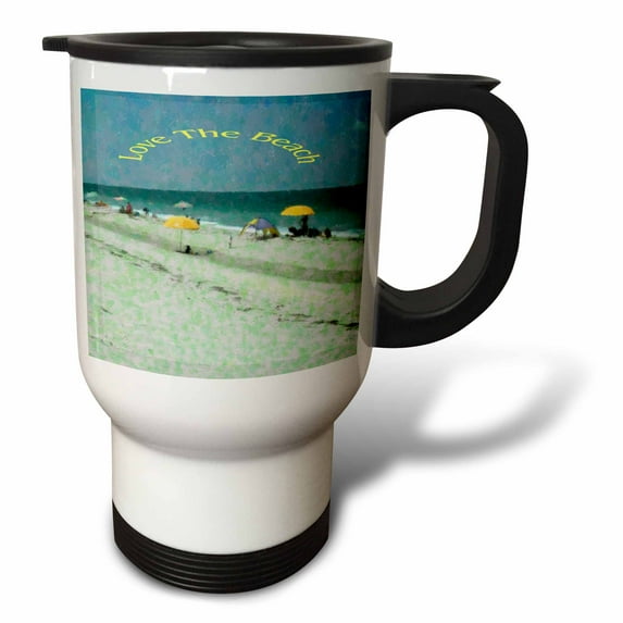 3dRose, Beach Umbrellas, 14oz Stainless Steel Travel Mug