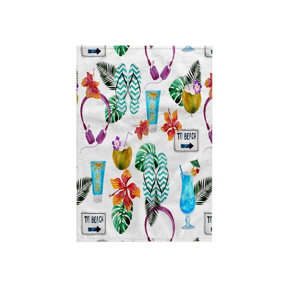 3dRose, Beach, flip Flops, Drinks, Tropical Flowers, Pattern, 15x22 Hand Towel