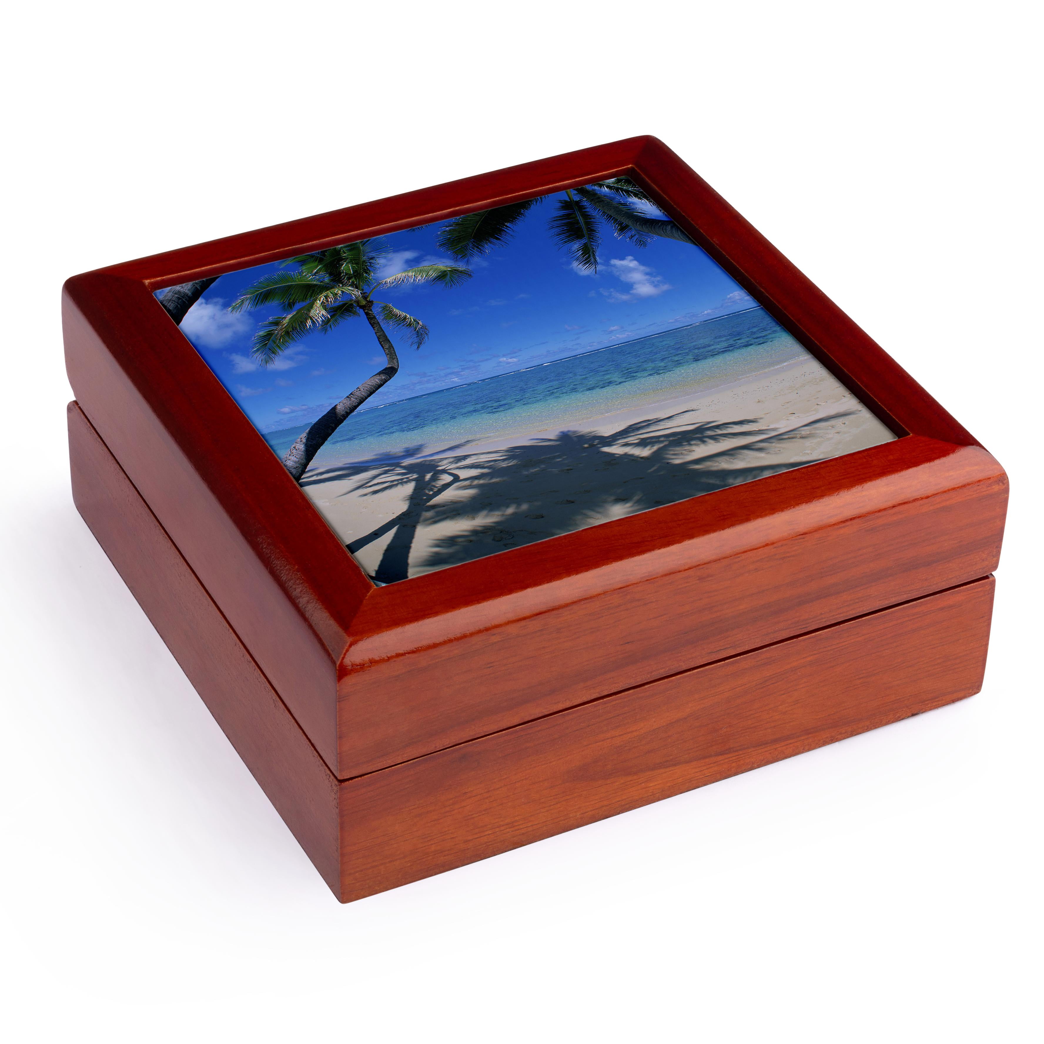 3dRose, Beach with palm shadow - NA04 DPB0003 - Douglas Peebles, Jewelry Box 5.5x5.5 inch with 4 inch tile