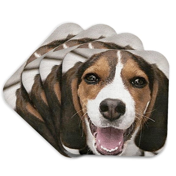 3drose, Beagle Face Close-up (textured), Set of 4 Coasters - Soft