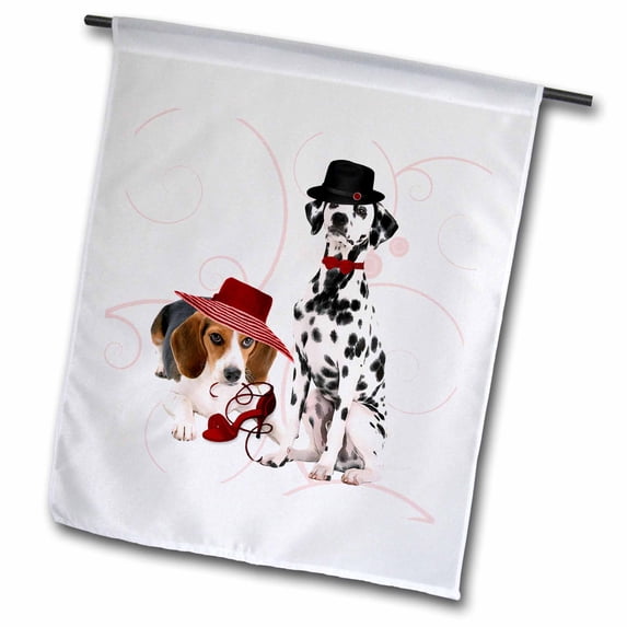 3dRose, Beagle in a Hat with a Shoe and a Dalmatian Dog in a Bow tie and Hat, great for Mothers Day, 12 x 18 inch Garden Flag