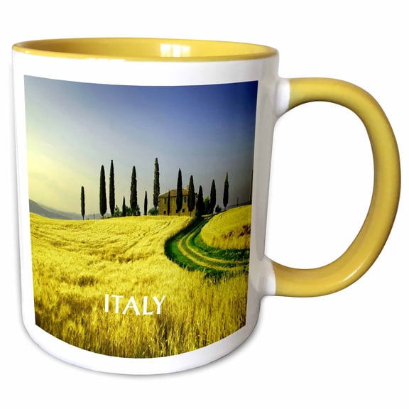 3drose, Beautiful Hills of Tuscany Italy, 15oz Two-tone Yellow Mug