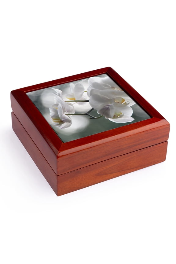 , Beautiful White Orchid - Flowers - Floral Photography, Jewelry Box 5.5x5.5 inch with 4 inch tile