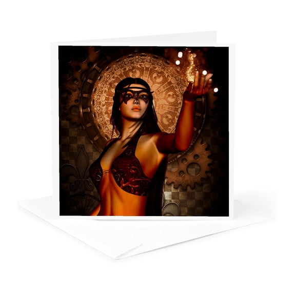 3drose, Beautiful Fantasy Women with Mask, 1 Greeting Card with Envelope