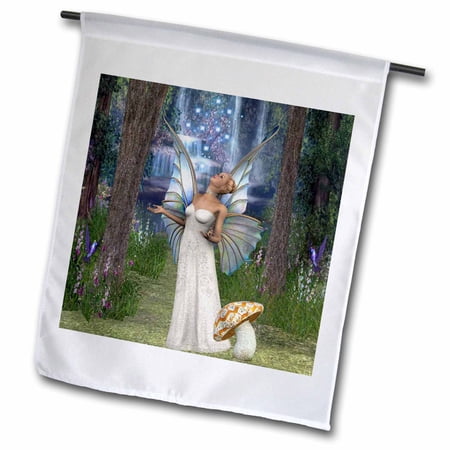 3dRose, Beautiful white fairy, in mushroom forest blessing with fairy dust, 12 x 18 inch Garden Flag