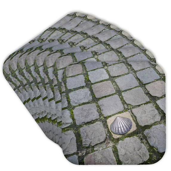 3drose, Belgium, Bruges Bronze Seashell on Camino De Santiago Pilgrimage Route, Set of 8 Coasters - Soft