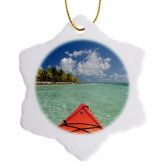 3drose, Belize, Caribbean Sea. Kayaking Off the Coast of Southwater Cay., 3 inch Snowflake Porcelain Ornament